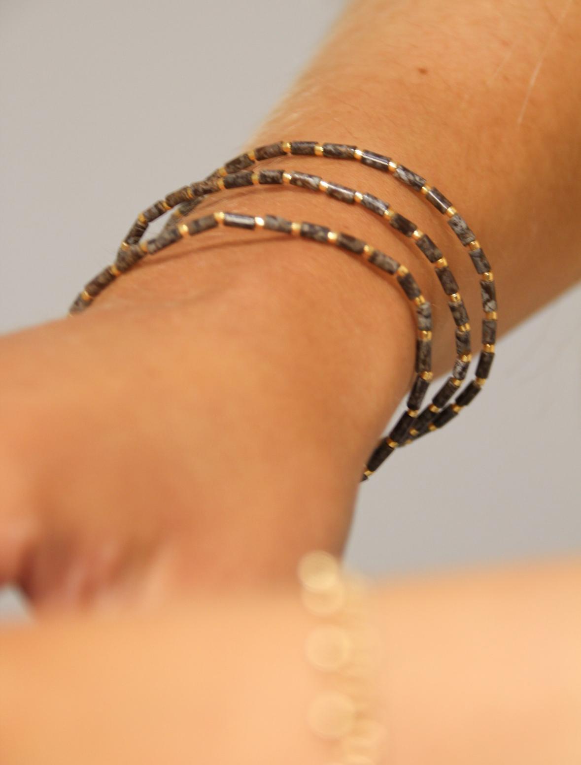 Pulsera Elástica Gris y dorado